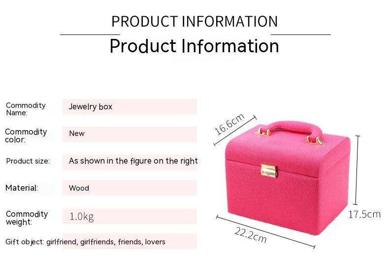 Water-resistant outdoor makeup case wooden box in rose red with handle and gold clasp, 22.2x16.6x17.5cm Korean style