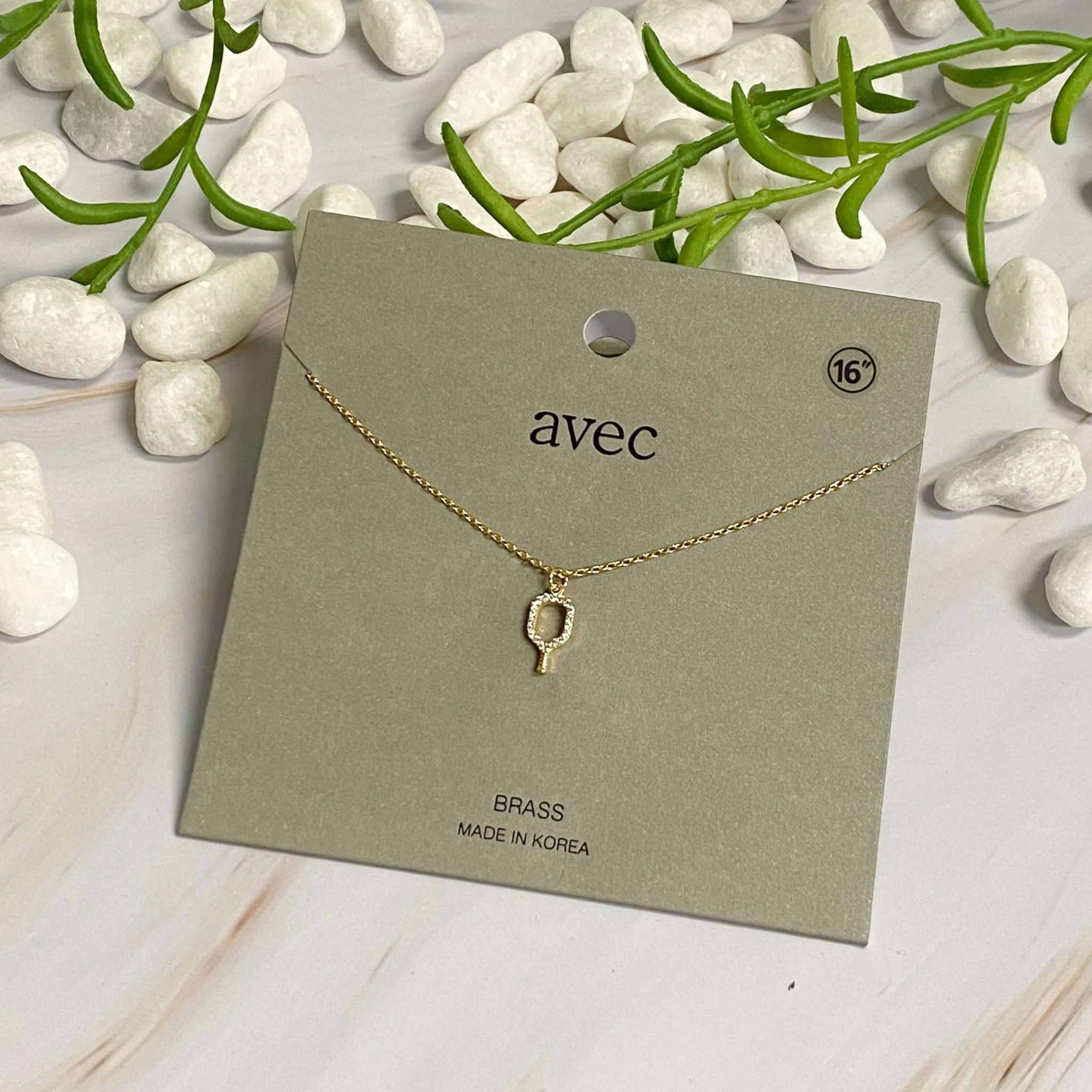 Women Dainty Club Pickleball Pendant Necklace on display with gold chain and minimalist design, ideal for pickleball lovers.