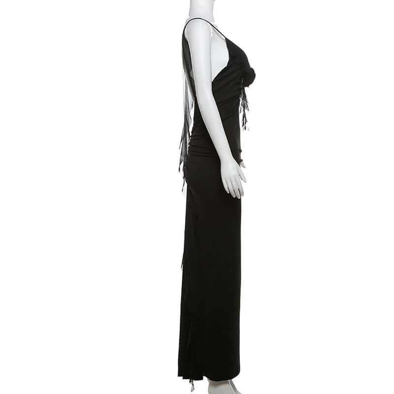 Black women's fashion suspenders dress with adjustable straps, low waist, polyester fabric.
