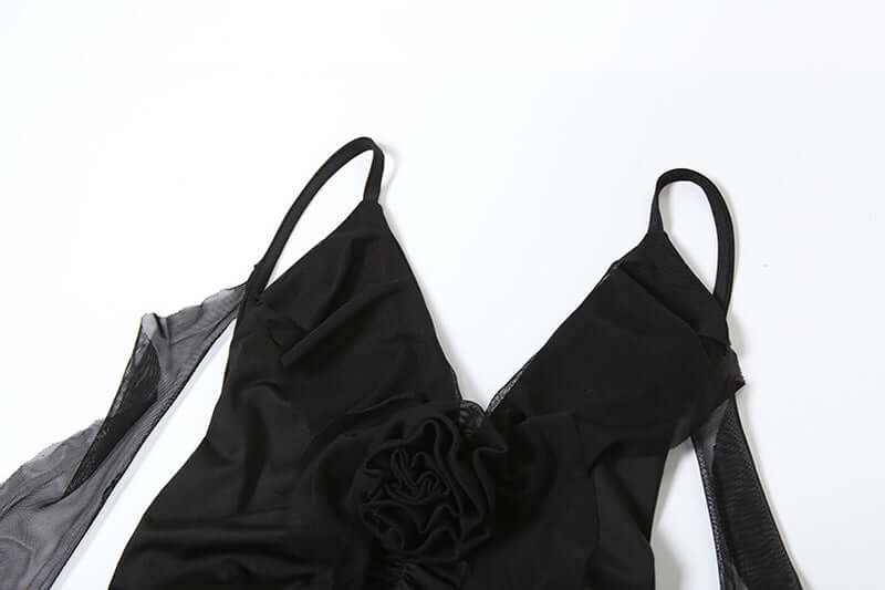 Women's clothing black suspenders dress with adjustable straps and low waist design