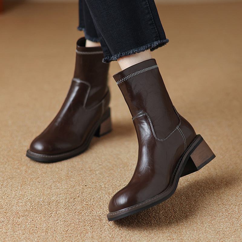 Women's Simple And Casual Mid-heel Martin Boots