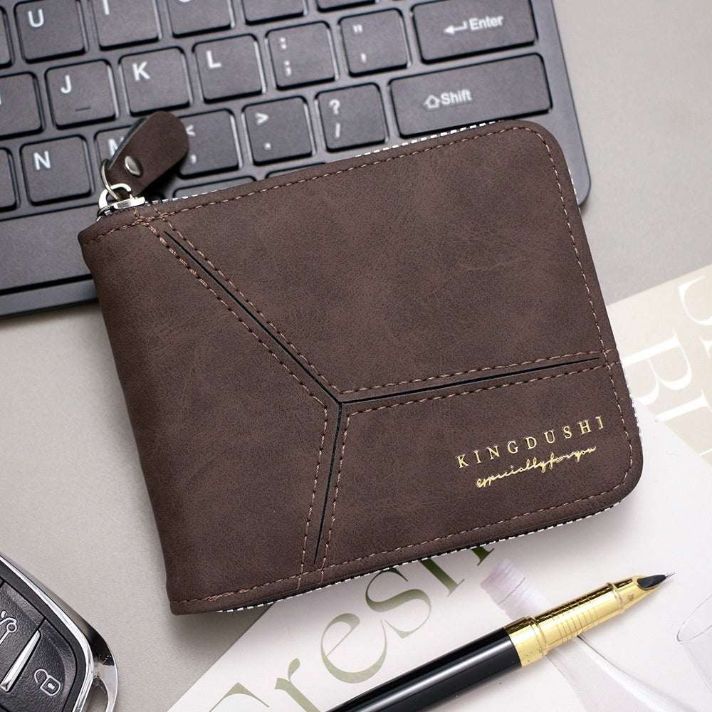 Matte Stitching Men's Short Wallet Multiple Card Slots