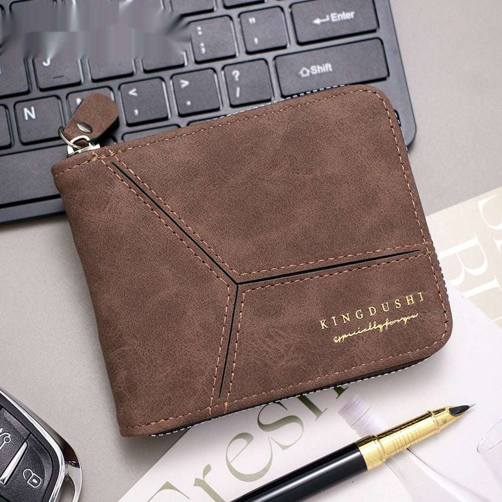 Matte Stitching Men's Short Wallet Multiple Card Slots