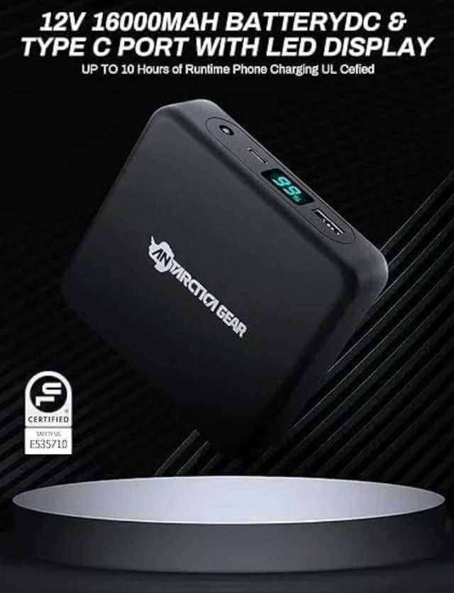 12V 16000mAh power bank with LED display for heated jacket for men