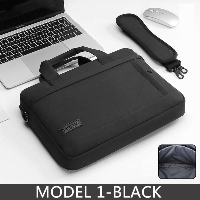 15.6 inch laptop bag model 1-black with handles and outer pocket for easy access.