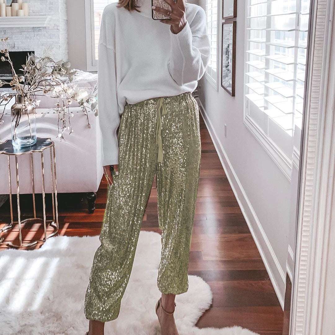 High waist drawstring trousers