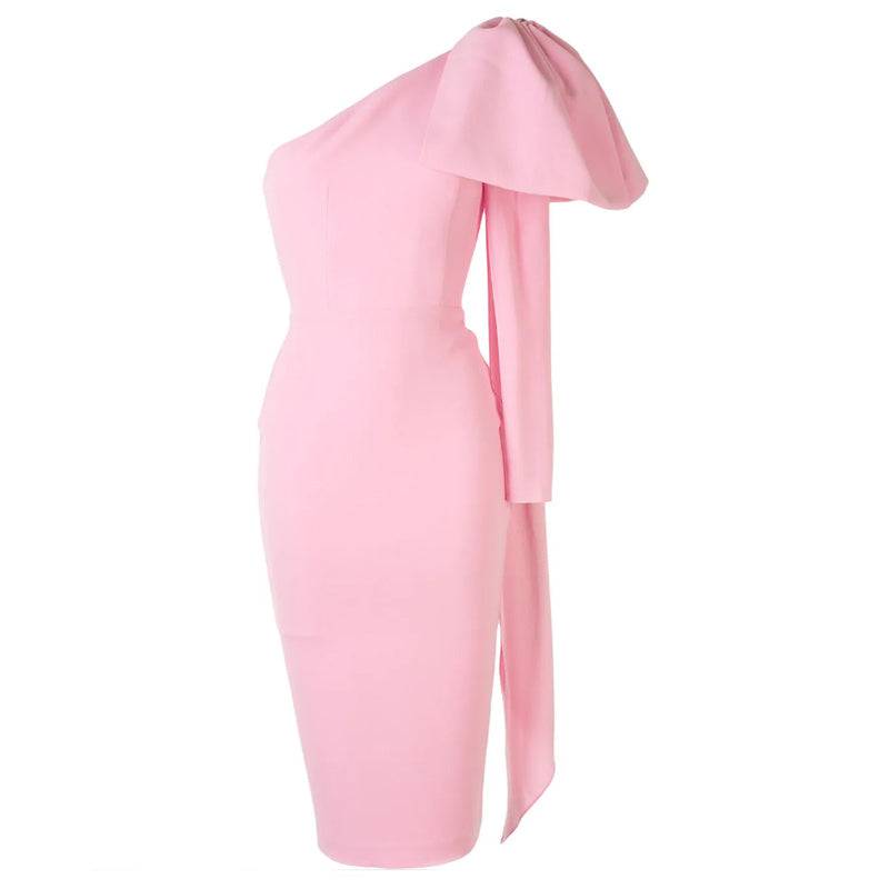 One-shoulder design bow bandage dress women