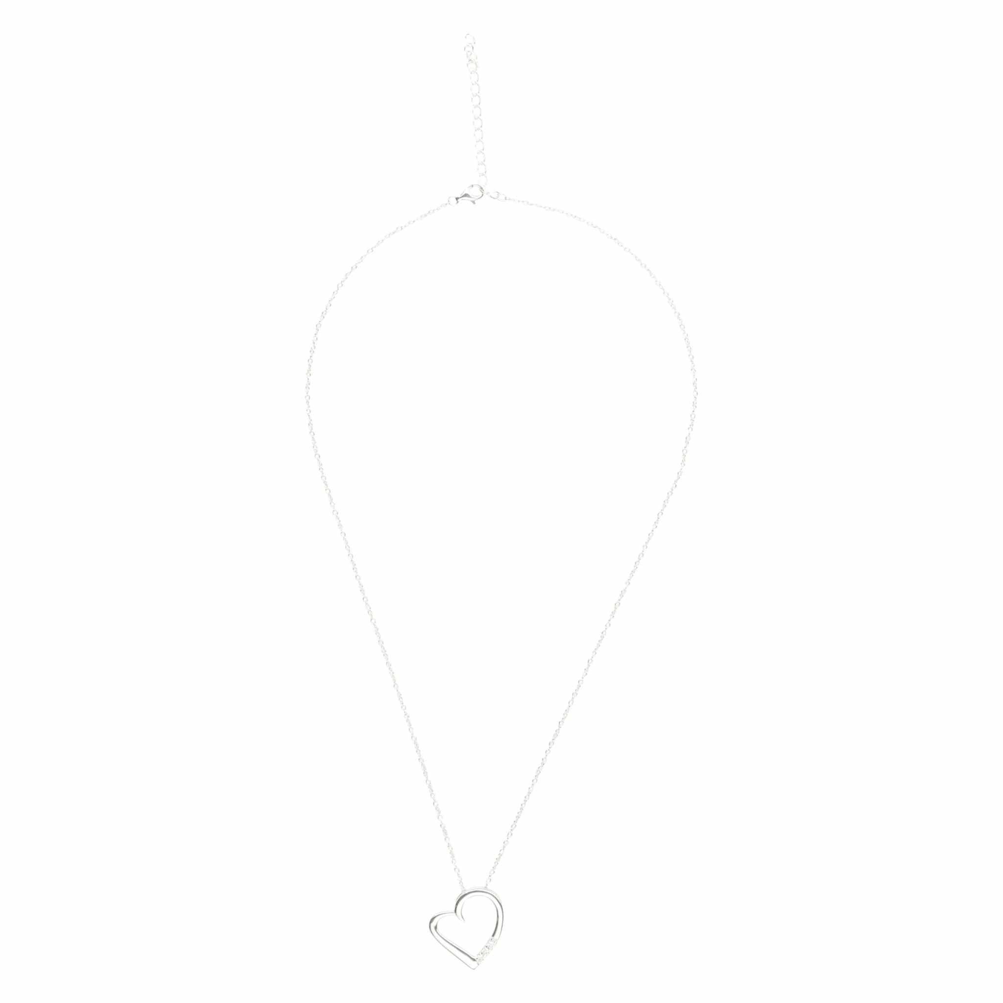 14K silver-plated love heart pendant necklace on an 18-inch link chain, featuring a cubic zirconia stone.