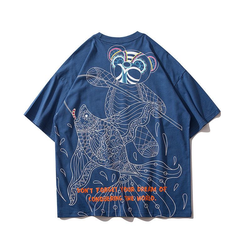 Hip-hop Bear Print High Street Large-size T-shirt Men