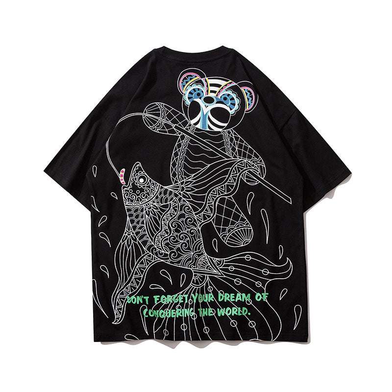 Hip-hop Bear Print High Street Large-size T-shirt Men
