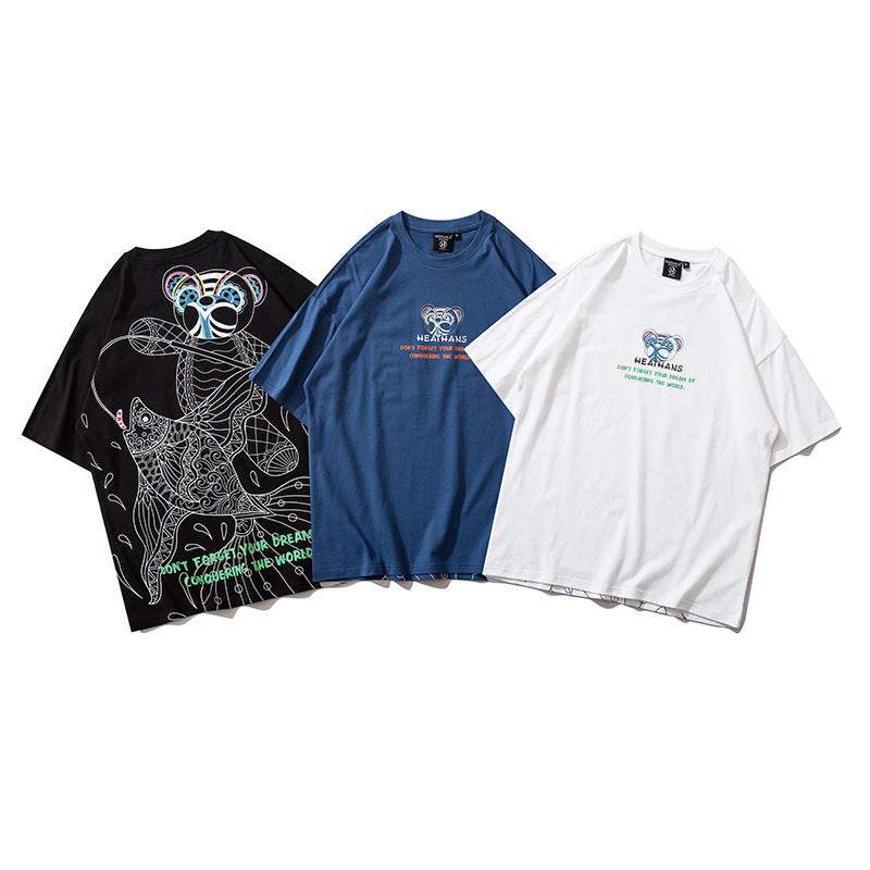 Hip-hop Bear Print High Street Large-size T-shirt Men