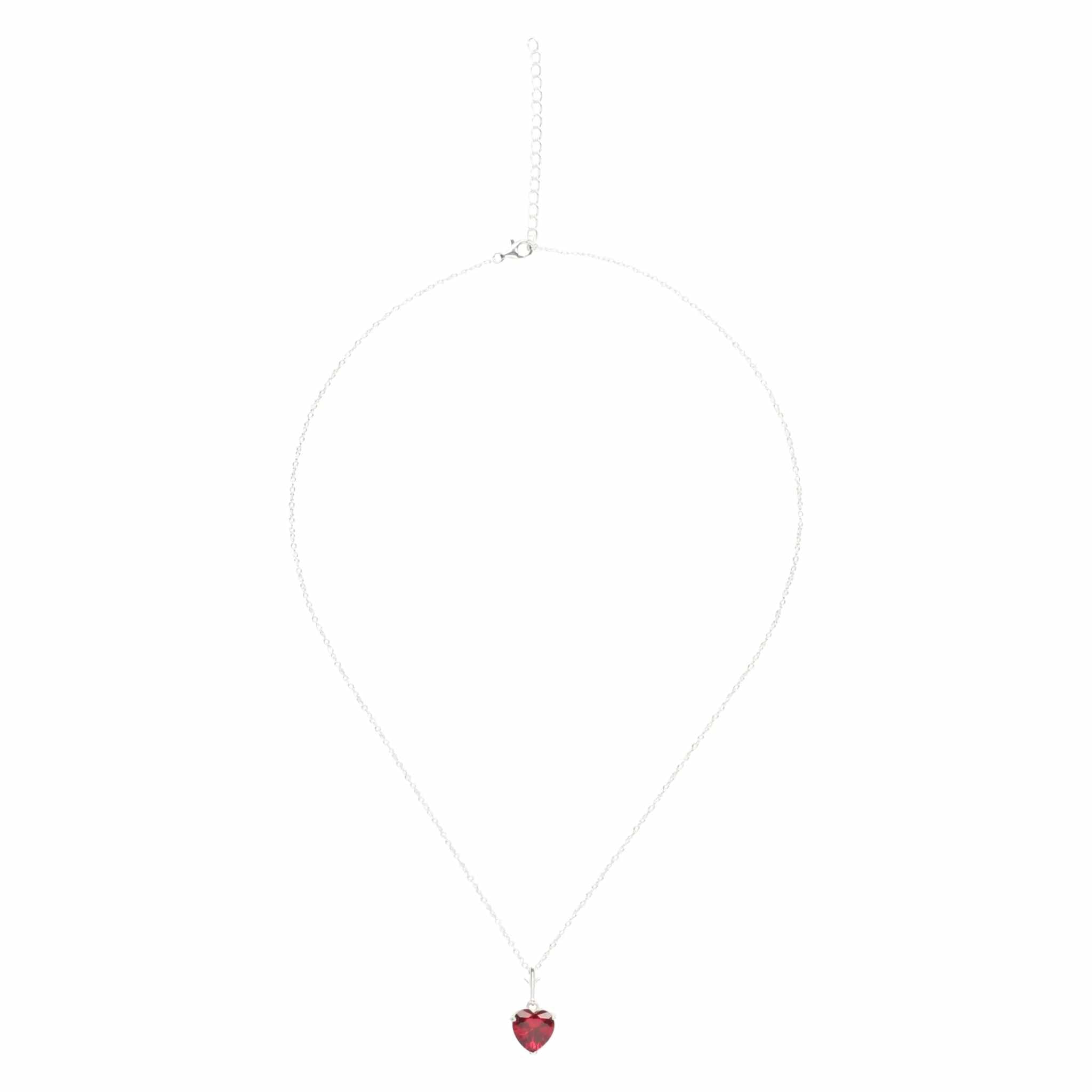 925 sterling silver necklace with red heart cubic zirconia pendant on 16-inch link chain