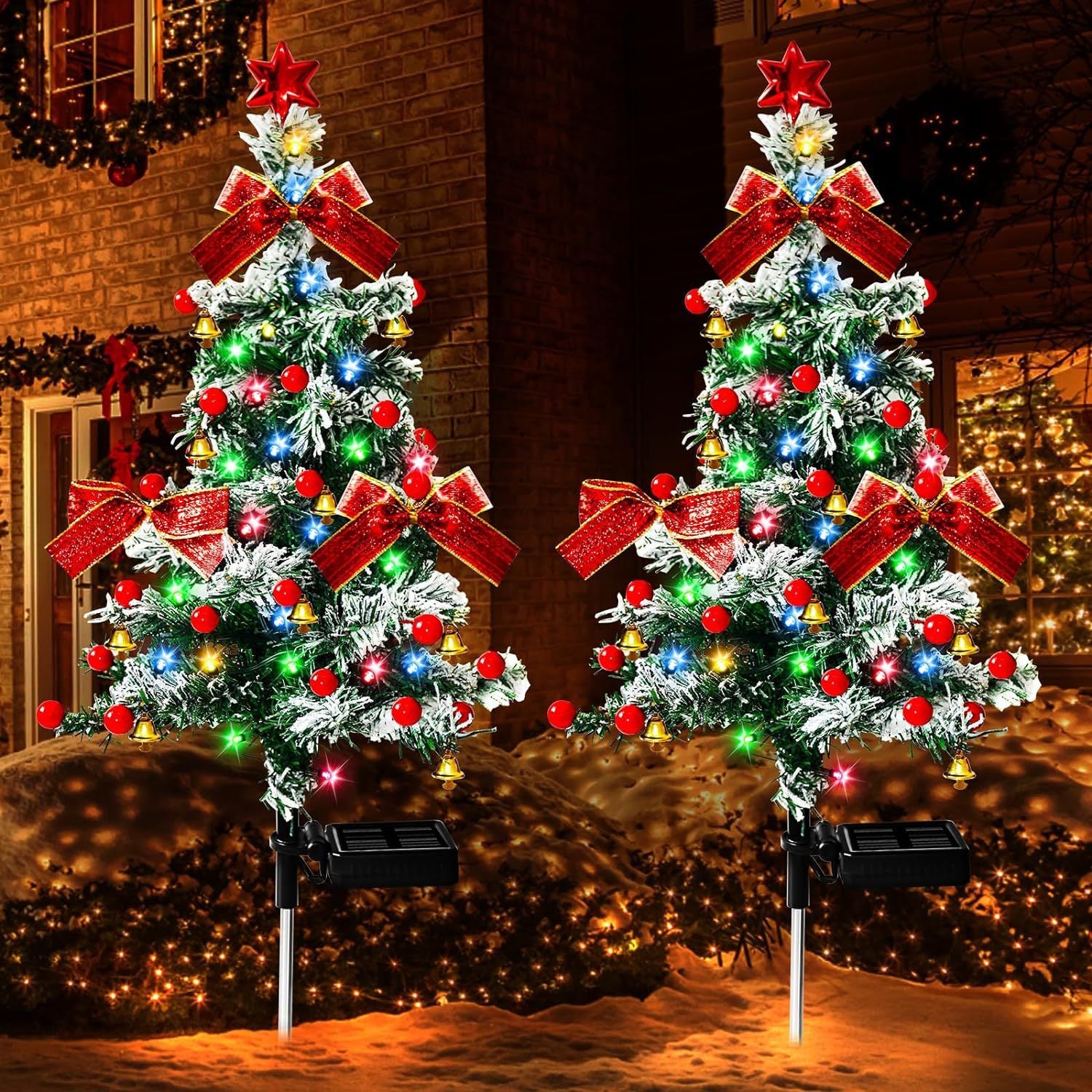 2pcs Solar Christmas Cedar Tree Lights Outdoor Lawn Ground Plug Patio Landscape Balcony Christmas