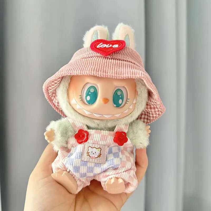 17Cm Labubu Clothes Outfit Plush Doll Clothes Sweet Tube Big Mouth Fish Strap Pants Macaron Cute Clothing DIY Kid Gift