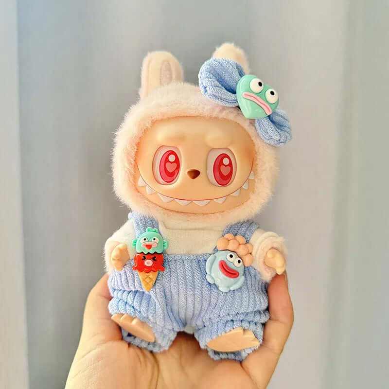 17Cm Labubu Clothes Outfit Plush Doll Clothes Sweet Tube Big Mouth Fish Strap Pants Macaron Cute Clothing DIY Kid Gift