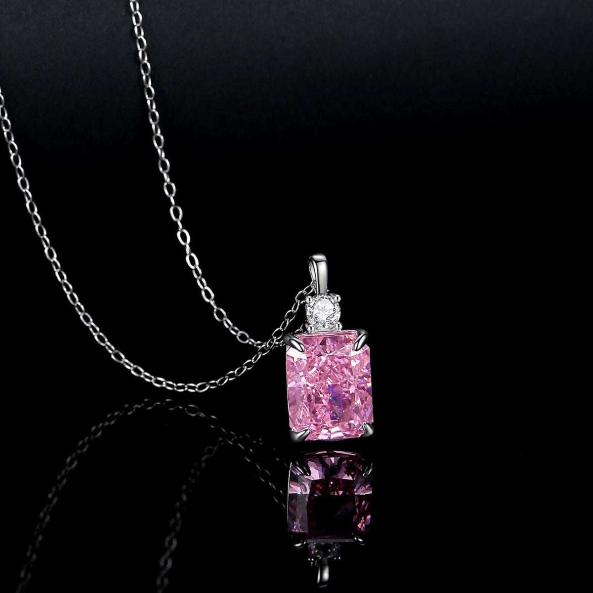 18K gold plated necklace featuring a stunning pink diamond pendant on a delicate sterling silver chain.