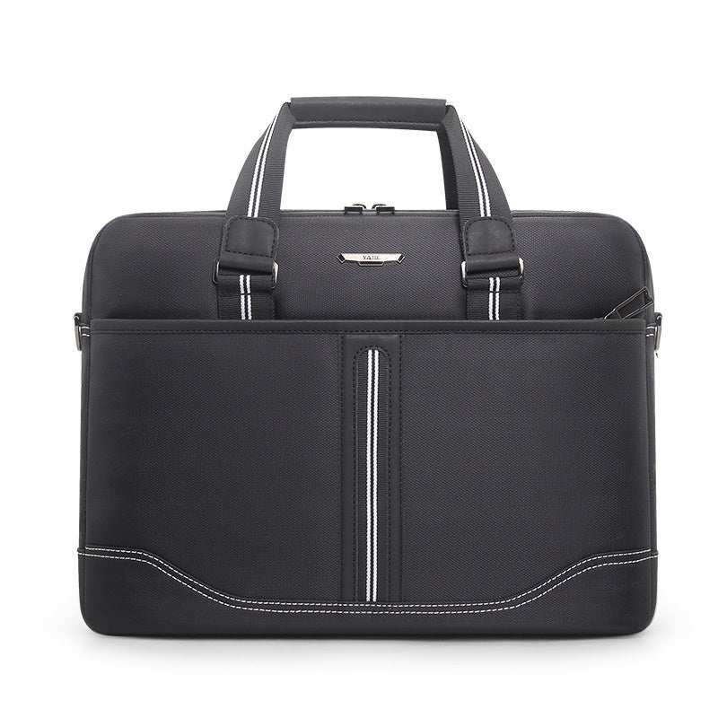 Men's Oxford Cloth Large Capacity Laptop Bag in black with soft handles and sleek design.