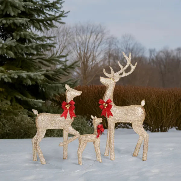 3-Piece Lighted Christmas Reindeer Family Set Outdoor Decorations, Weather Proof Sparkling Deer Family Set Of 3 Christmas Ornament Home Decor Pre-lit 290 LED Warm White Lights, 5FT, Golden
