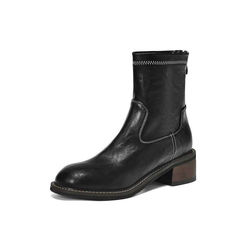 Women's Simple And Casual Mid-heel Martin Boots