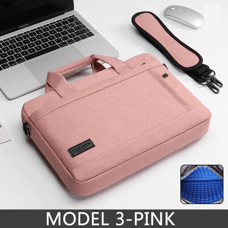 15.6 inch laptop bag in pink color, multi-use design with zipper closure, suitable for unisex and laptop briefcases.