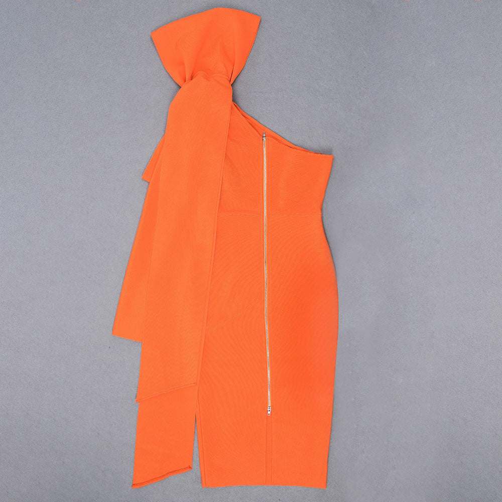 One-shoulder design bow bandage dress women