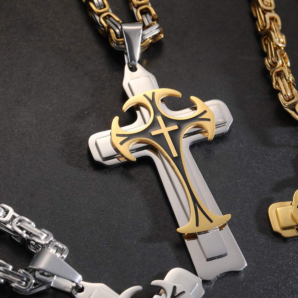 Fashion Jewelry Christian Trinity Latin Cross Necklace For Men Stainless Steel Three Layers Cross Pendants Necklaces Jewelry Gift