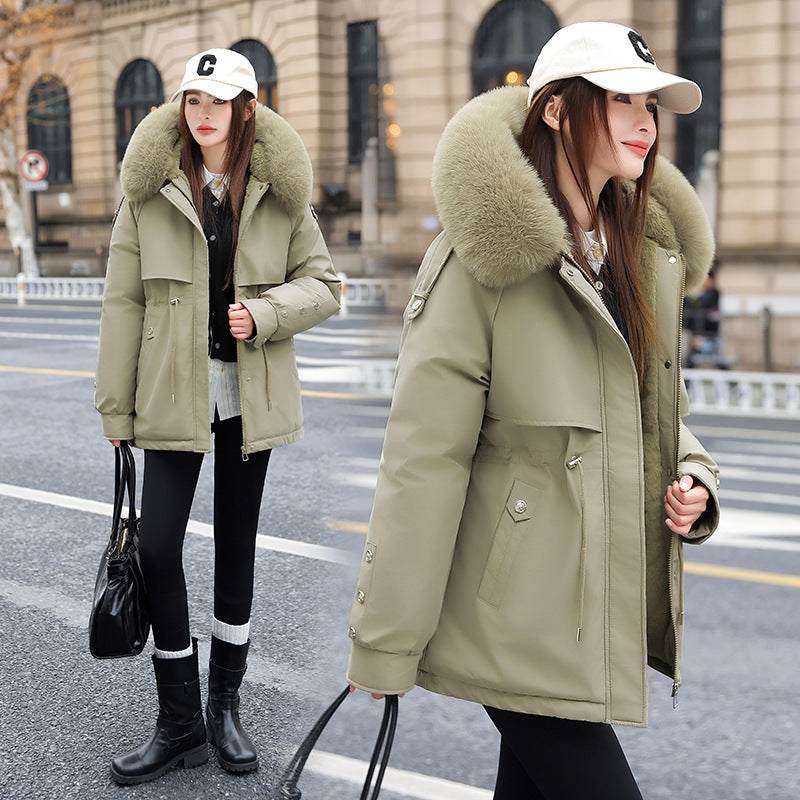 Fleece-lined Thickened Cotton Clothing Female Large Fur Collar Quilted Jacket