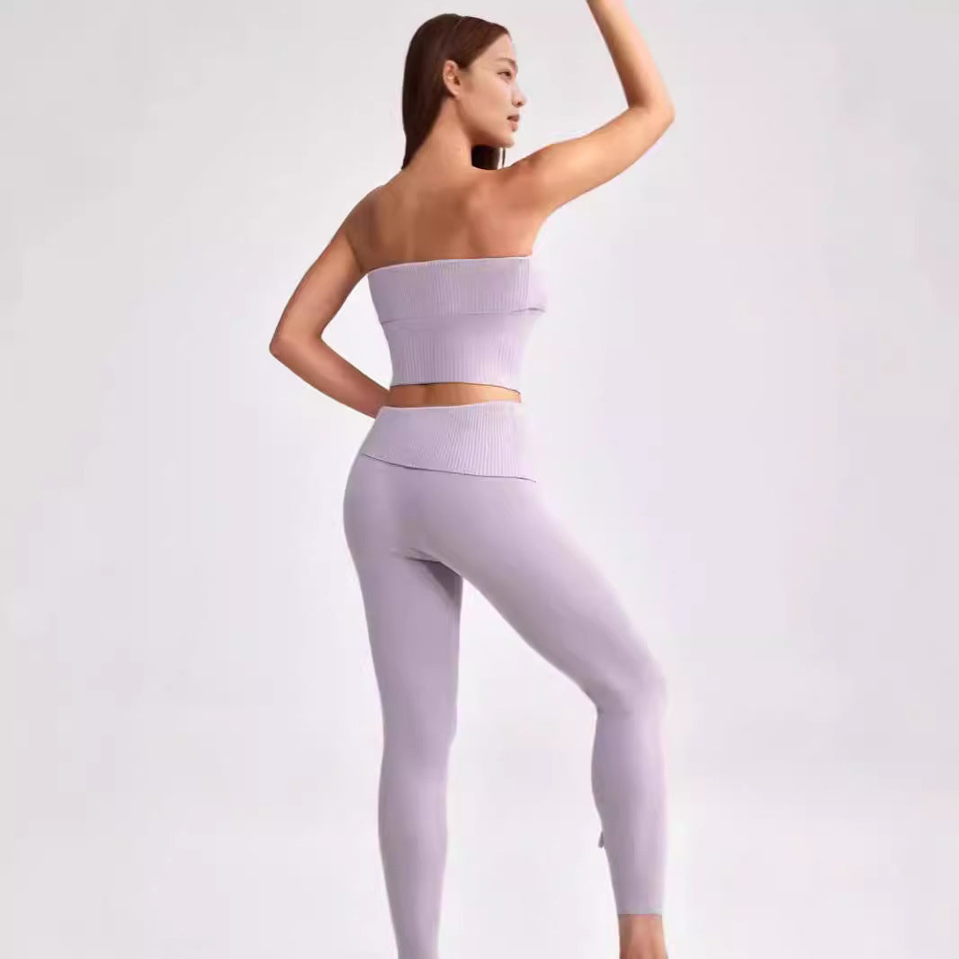 New Women's Tube Top Bell-bottom Pants Yoga Clothes Two-piece Set