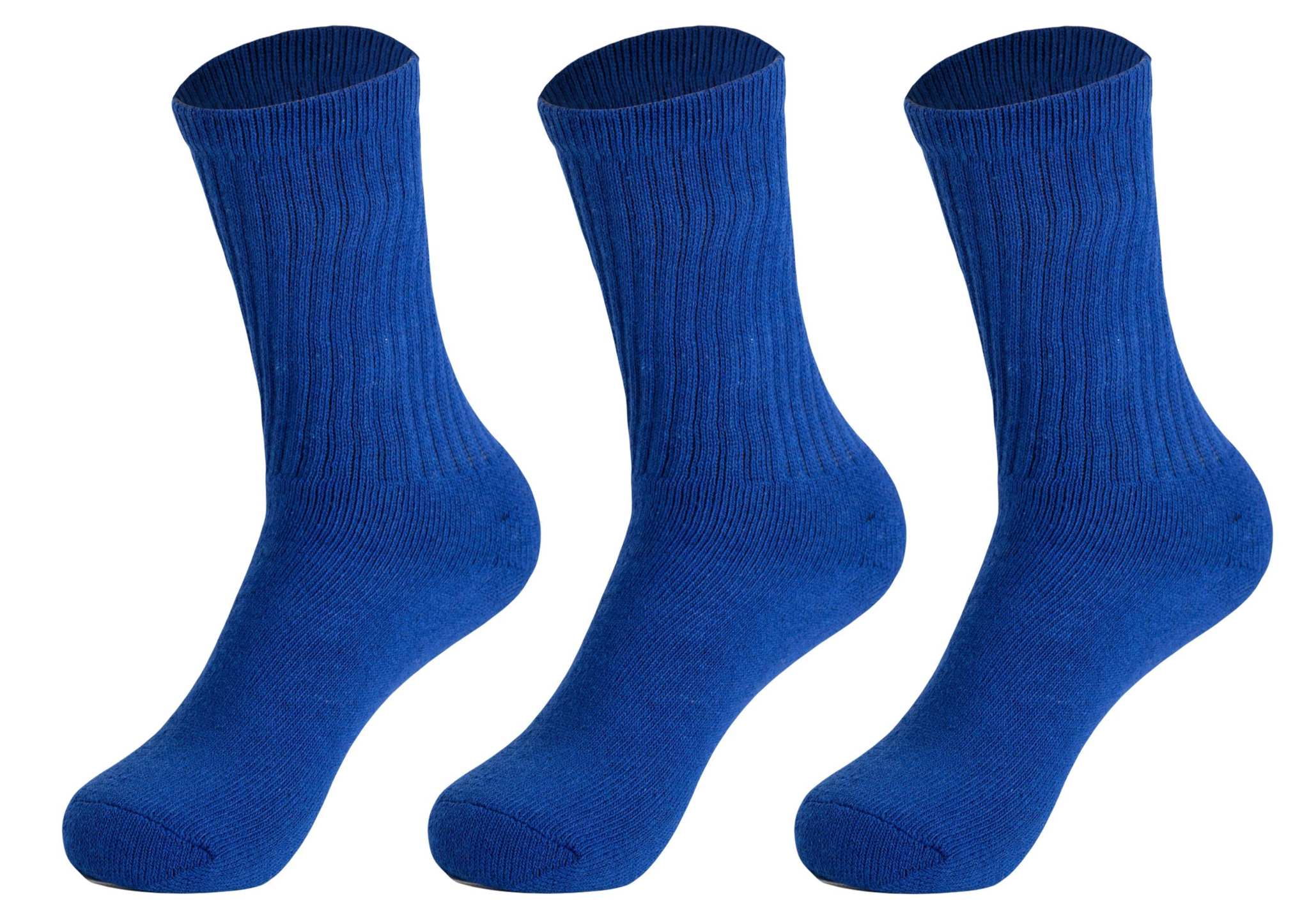 Three pairs of blue cotton crew socks for women size 9-11, breathable and cushioned for sports and everyday wear