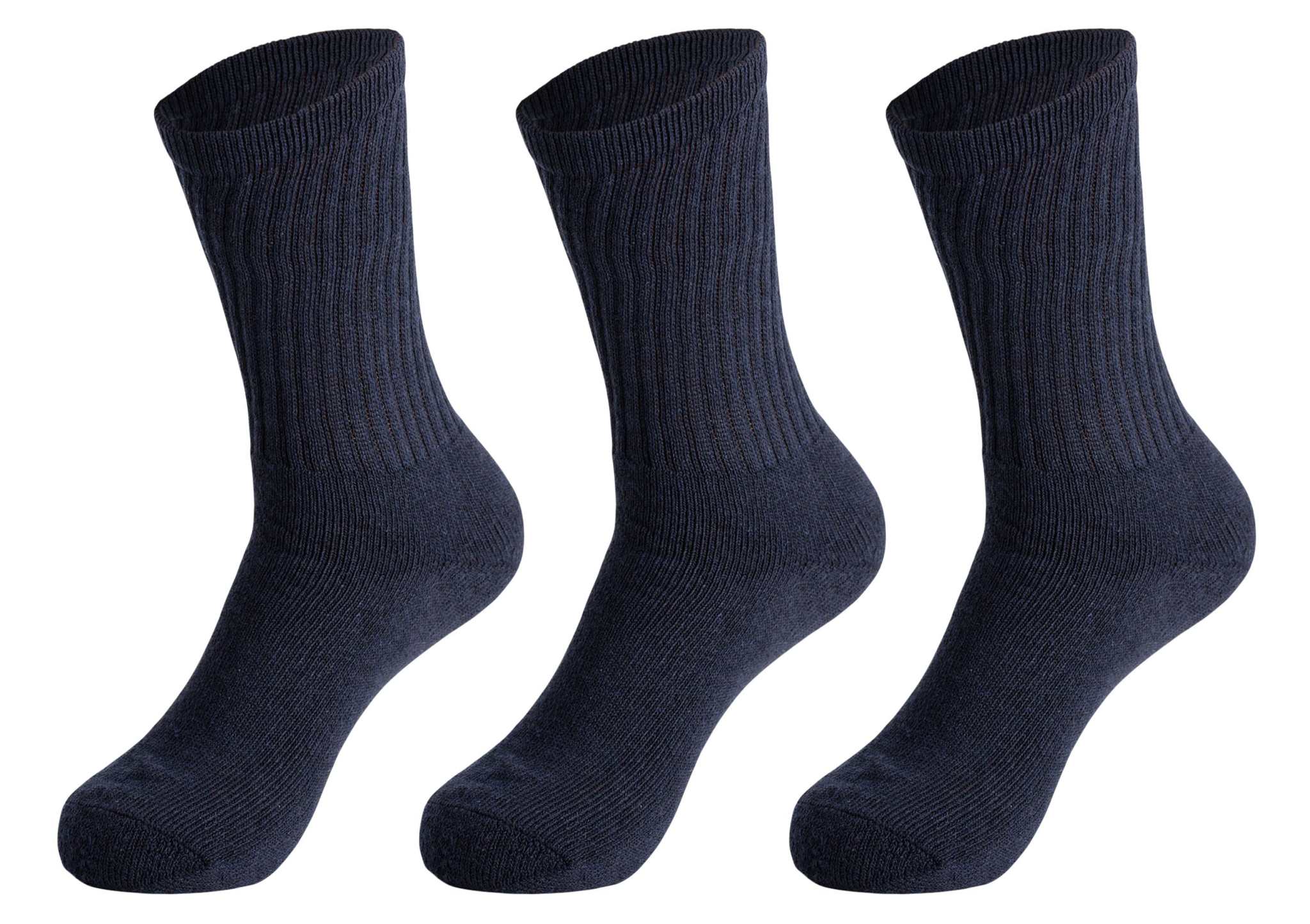 Set of 3 black cotton crew socks for women, breathable, cushioned, seamless toe, size 9-11, durable and machine washable