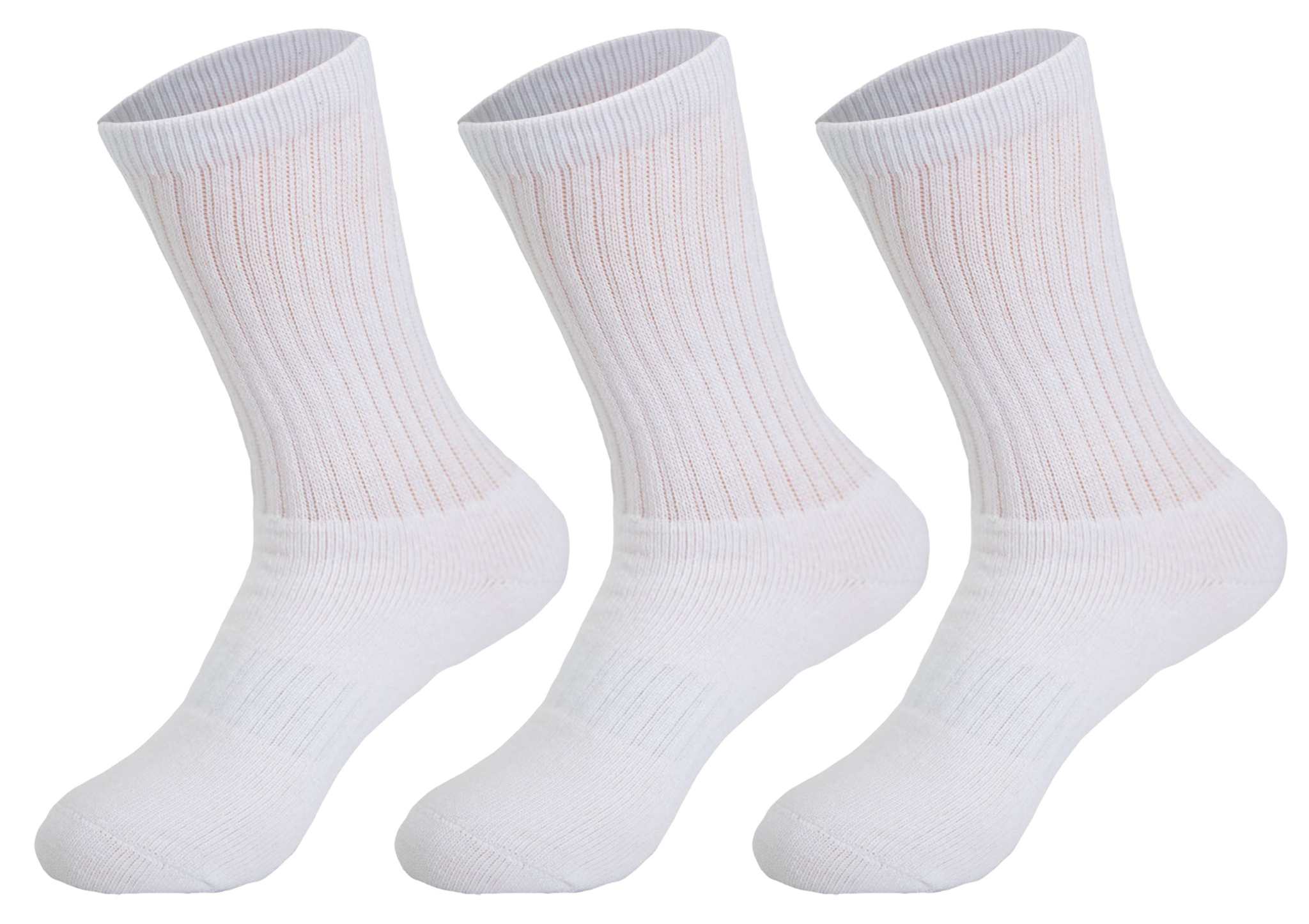 3 pairs of white cotton crew socks for women, breathable, cushioned, seamless toe, size 9-11, for everyday and sports use