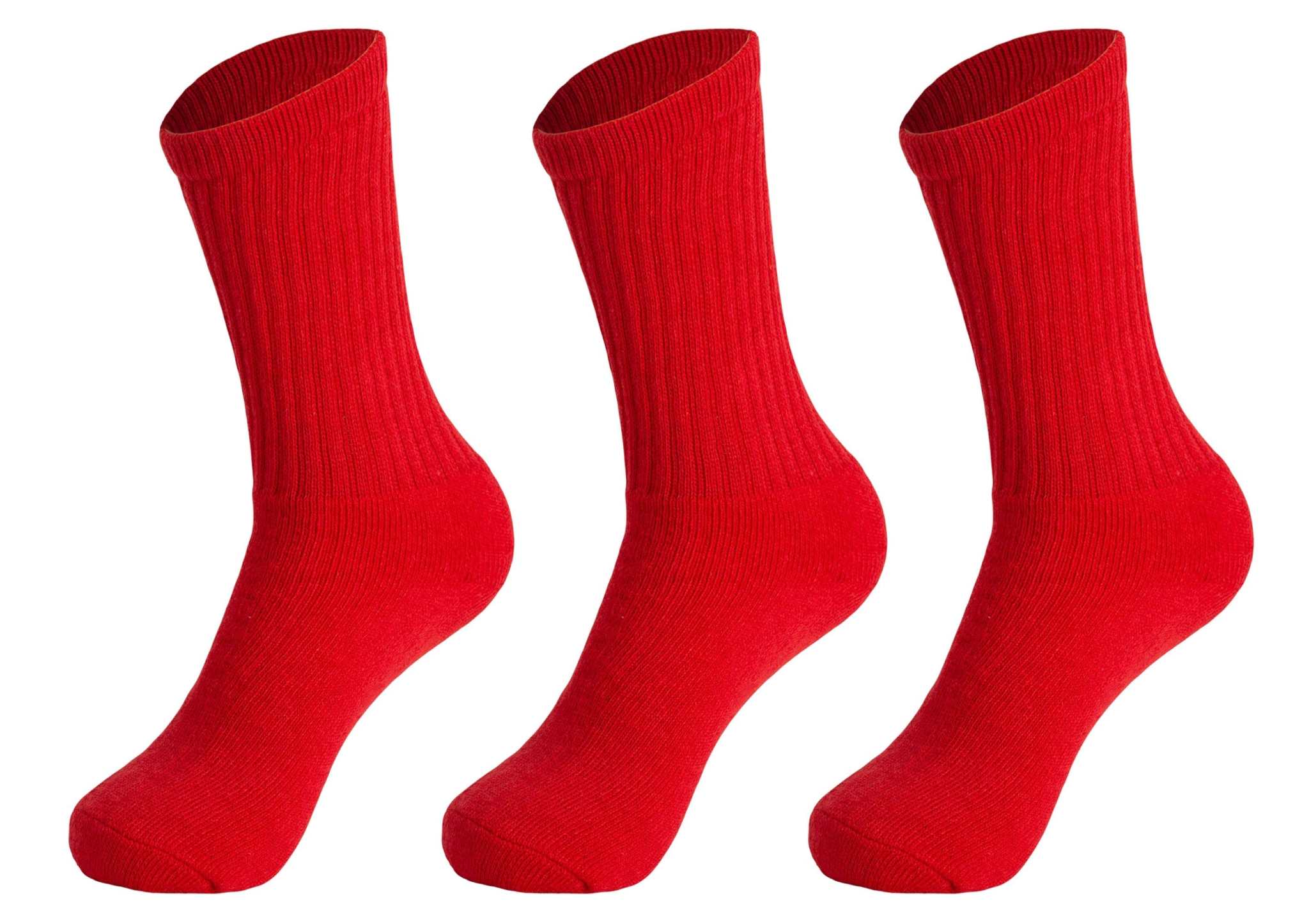 3 pairs of red cotton crew socks for women, breathable and cushioned for everyday wear and sports