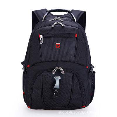 Large capacity computer backpack with multiple compartments and zippers, made from durable Oxford cloth.