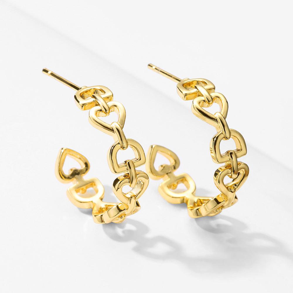 Gold-plated D Love Letter Earrings with linked heart shapes in geometric design
