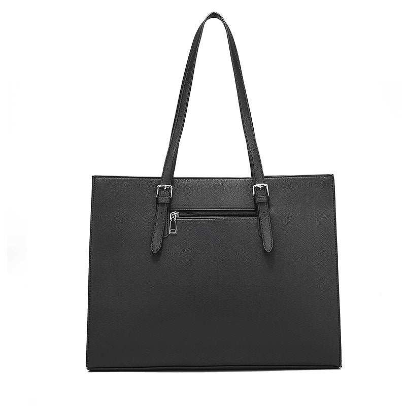 Large capacity black women's shoulder portable business computer bag with zipper pocket and adjustable straps