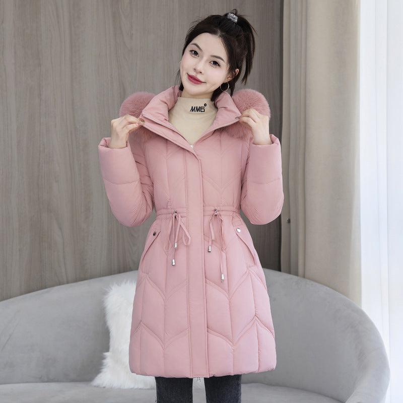 Large Fur Collar Coat Mid-length Thickened Cotton Jacket