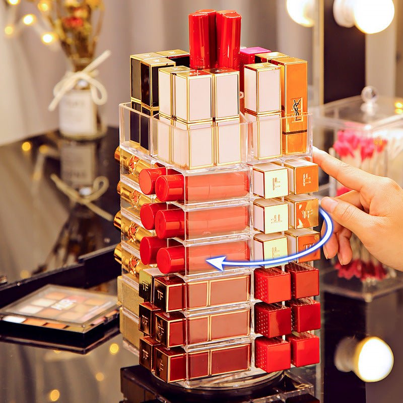 360-degree rotating lipstick storage box organizer for desktop cosmetics