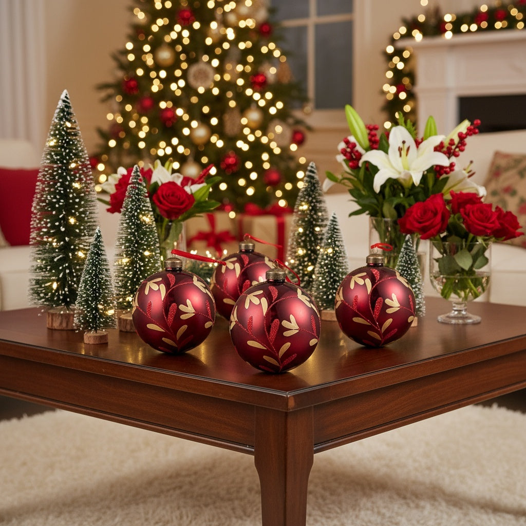 6PCS Set 3.9in Christmas Tree Hanging Decorations 3.9x3.9x3.9in Christmas Glass Ball Ornaments Tree Hanging Decor For Holiday Parties & Trees