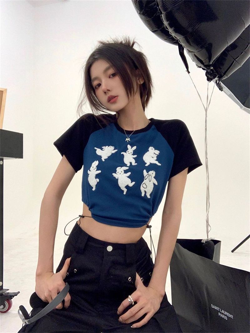 Bottom Drawstring Spicy Girl Short Sleeved Top