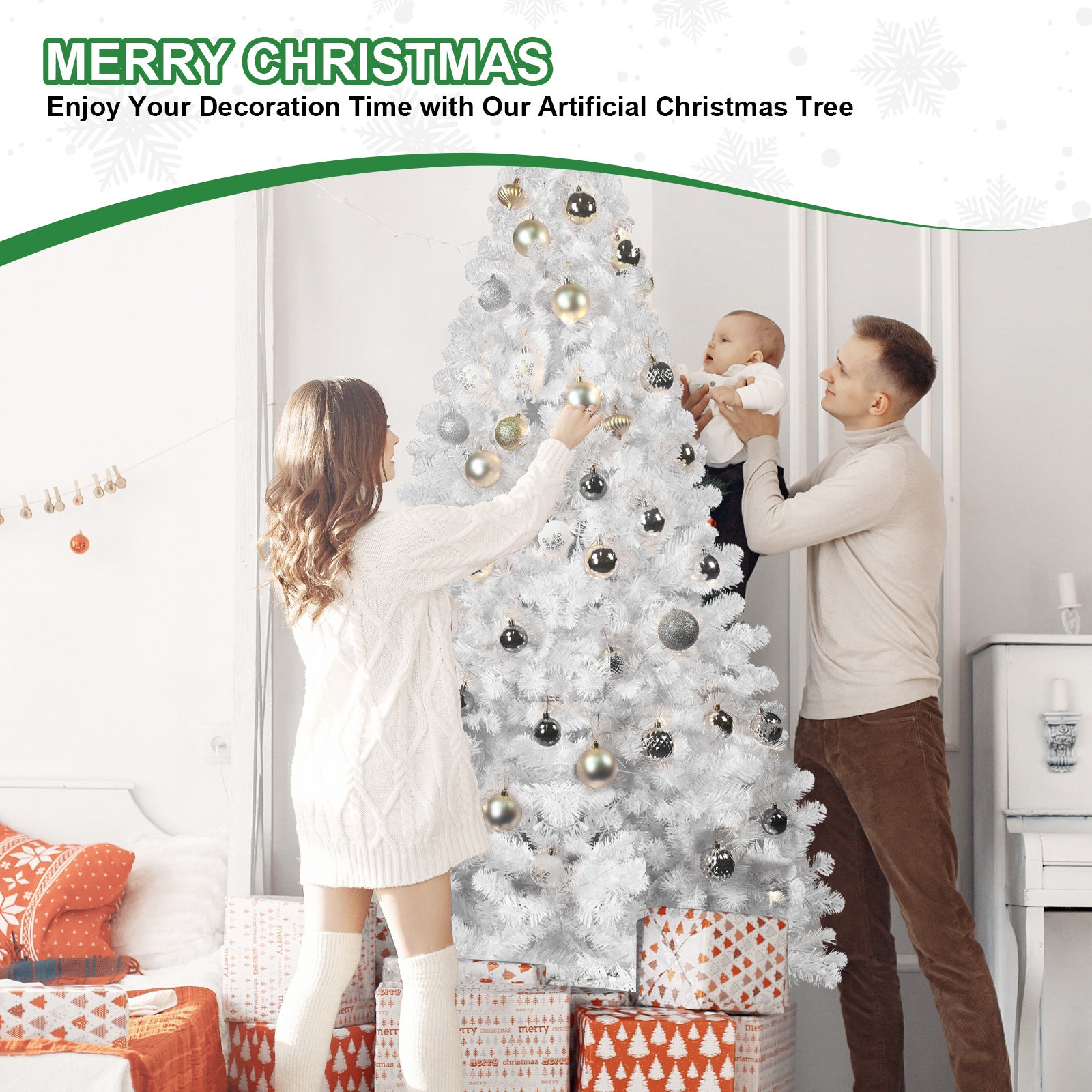 5-foot White Christmas Tree With Memory Wire, 498 Hinged PVC Branch Tips, Easy-to-assemble Festive Christmas Tree, Suitable For Indoor Decoration Decorations Not Included