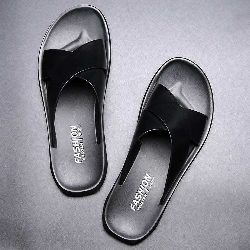 Men's Casual Soft Leather Soft Bottom Non-slip Slippers