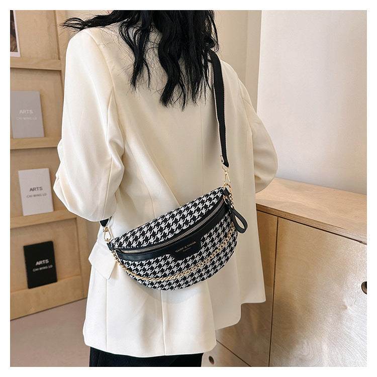 Women's Fashion Houndstooth Chest Bag Shoulder Bag
