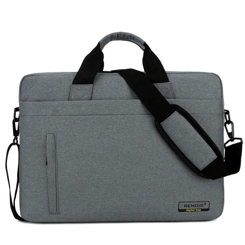 waterproof shoulder bag for laptops in grey nylon with adjustable strap and side pocket