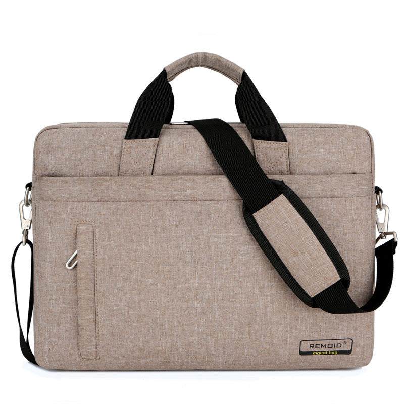 Stylish waterproof shoulder bag for laptops, designed with durable nylon material and adjustable strap.