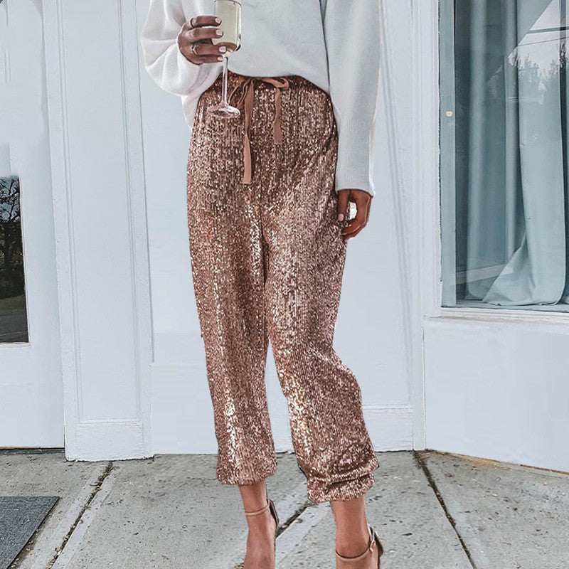 High waist drawstring trousers