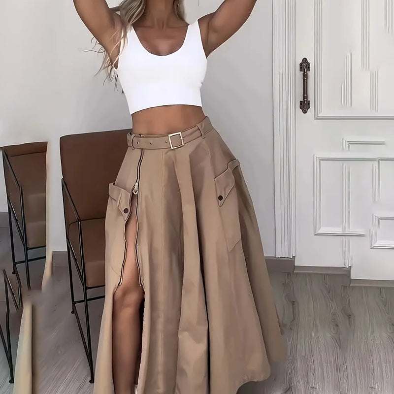 Women Two Piece Outfits Summer Cropped Vest Top High Waisted Slit Skirt Casual Matching Sets