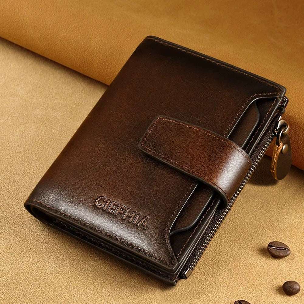 Men's Leather Wallet Multi-function Anti-theft Zipper Coin Purse
