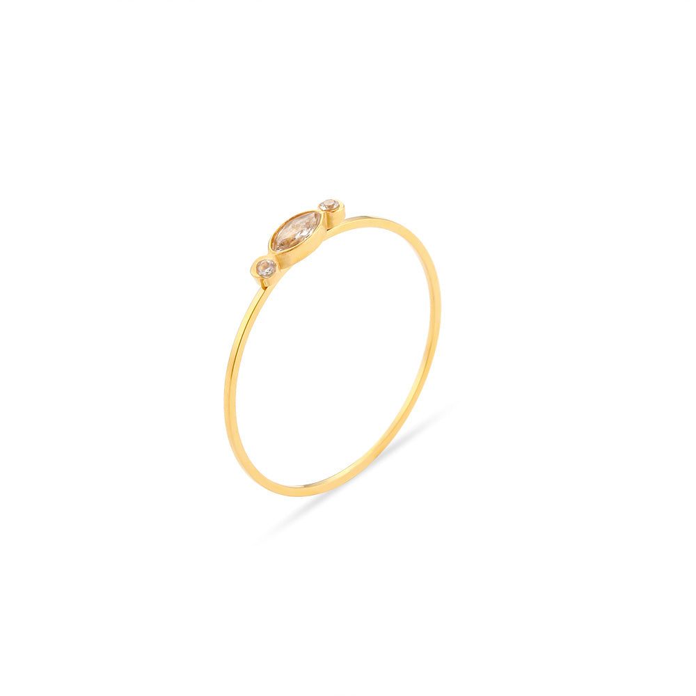 Delicate gold plated ring with candy-colored pearl and small crystals for women