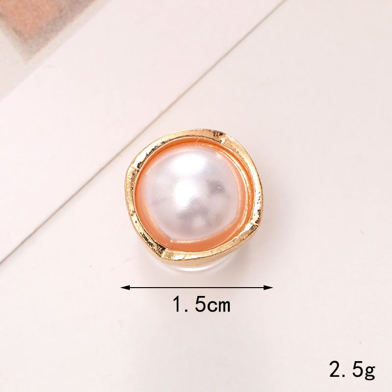 Bright Pearl Flower Shoe Ornament showing a 1.5cm faux pearl centerpiece with a gold trim for shoe decoration.