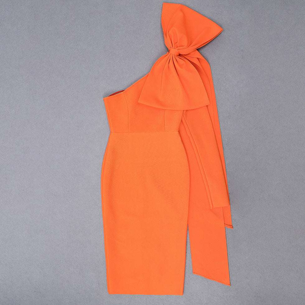 One-shoulder design bow bandage dress women